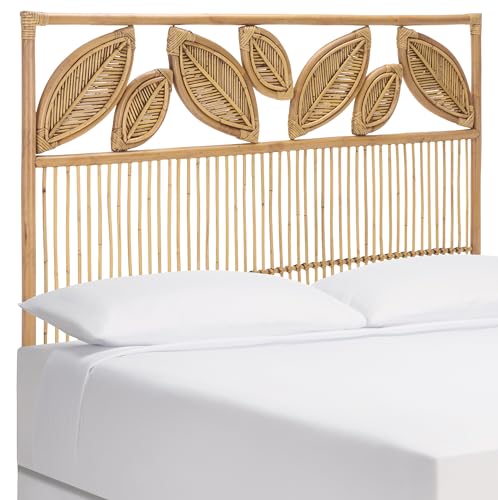 SAFAVIEH Furniture - Lusine Queen Headboard - Honey Brown Wash - Rattan & Solid Wood - Handwoven Tropical Design for Bedroom & Guest Room, 60" W x 2.6" D x 55.1" H (HBD6503A-Q)
