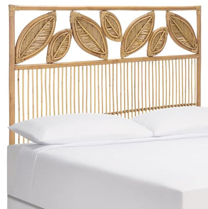 SAFAVIEH Furniture - Lusine Queen Headboard - Honey Brown Wash - Rattan & Solid Wood - Handwoven Tropical Design for Bedroom & Guest Room, 60" W x 2.6" D x 55.1" H (HBD6503A-Q)