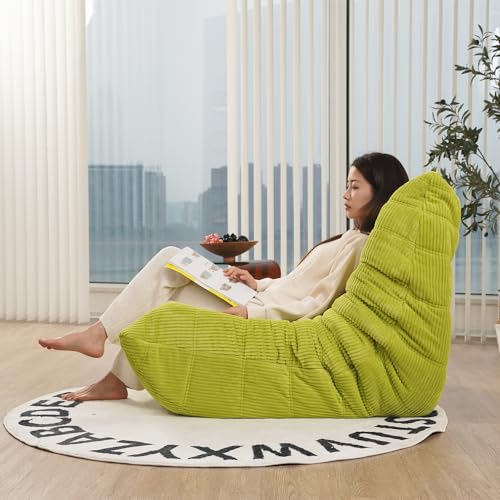 Fireside Chair, Mid Century Armless Floor Sofa, Soft Premium Corduroy Floor Lounge Chair, Foam Sofa Accent Chair for Living Room Bedroom and Office, Lime