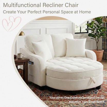 Round Chaise Lounge Chair with Storage Ottoman, view 4