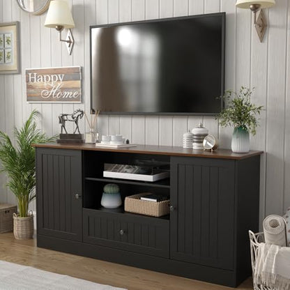 63 in Farmhouse TV Stand with Door for TVs up to 70", Black, view 2