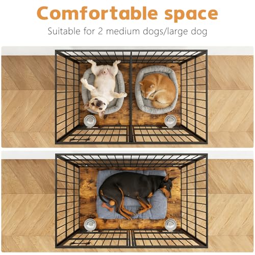 48"Dog Crate,Furniture Style Double Dog Cage with Divider for 2 Dogs, view 7