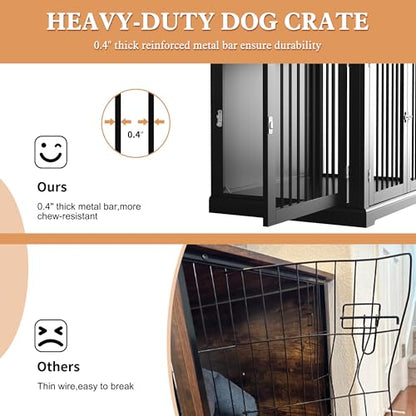 Dog Crate Furniture, Wooden Dog Kennel with Cushion, Dog Crate End Table Large, view 4
