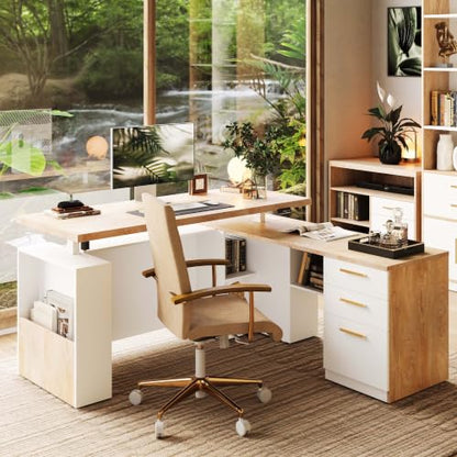 L Shaped Standing Desk with File Drawers, 1.18" One Piece Desktop, view 2