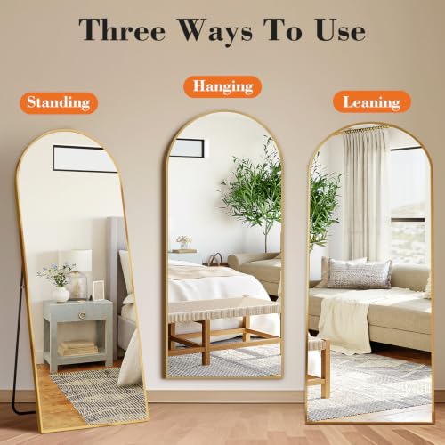 64"x21" Arched Full Length Floor Mirror, Full Body Mirror, Gold, view 6