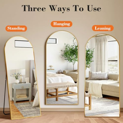 64"x21" Arched Full Length Floor Mirror, Full Body Mirror, Gold, view 6