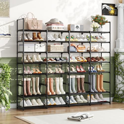 8-Tier Shoe Rack Large Capacity 64 Pairs Tall Shoe Shelf, Sturdy Metal Shoe Organizer for Entryway, Closet, Bedroom, Black