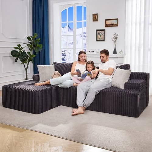 Boneless Couch Modular Sectional Sofa L-Shape Cloud Couch Lounge | 96" Left Facing Chaise Darkgrey,Memory Foam,Removable Cover,Non-slip Bottom,No Assemble Required,Furniture for Small Home