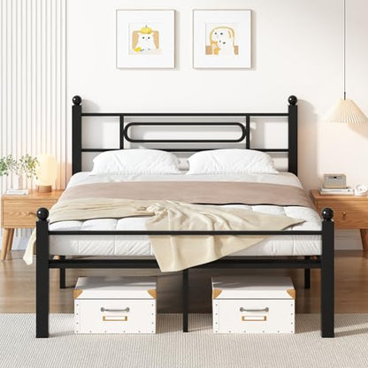 Black Metal Full Size Bed Frames with Headboard, Heavy-Duty Metal Slats Support, view 8