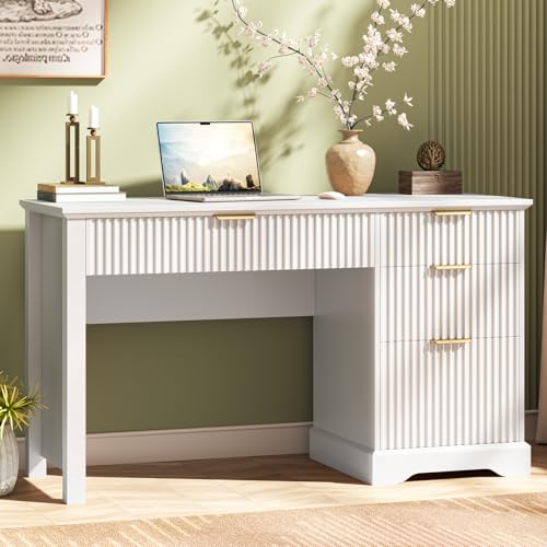 Fluted Executive Desk with Drawers, Wood Computer Desk with Ample File Drawer, view 2