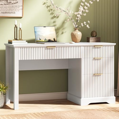Fluted Executive Desk with Drawers, Wood Computer Desk with Ample File Drawer, view 2