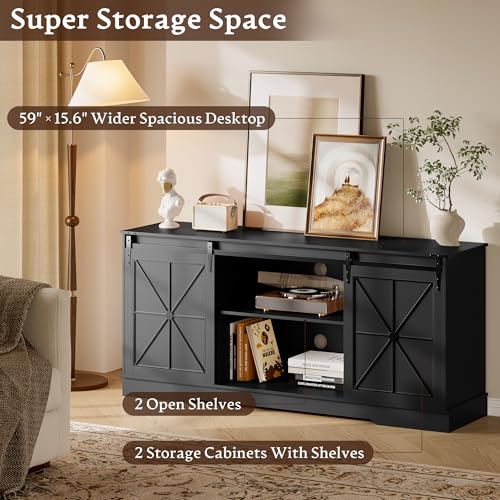 Farmhouse Black TV Stand for 65 Inch TV with Sliding Barn Doors, view 5