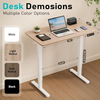 35" Electric Standing Desk, Small Sit Stand up Desk, Light Walnut, view 4