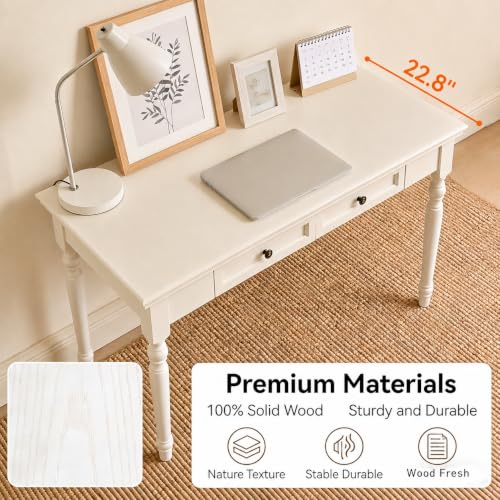 47” Solid Wood Writing Desk with Drawers, White, view 5