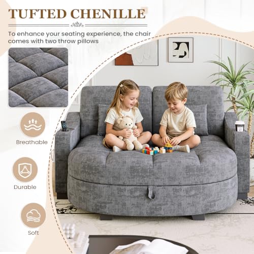60” Loveseat Chaise Lounge Chair with Ottoman, view 8