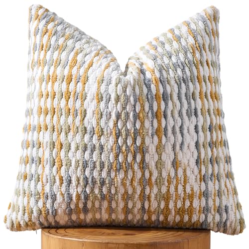 Boho Chenille Pillow Cover Decorative Tufted Pillowcase for Couch Bed Sofa Bedroom Living Room Modern 18 x 18-Inch Grey