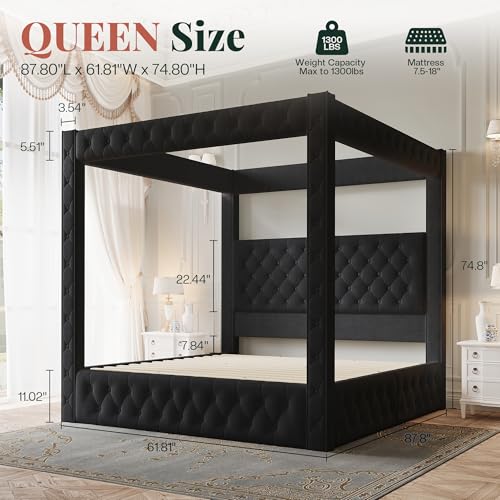 Queen Velvet Bed with Black Headboard, view 3