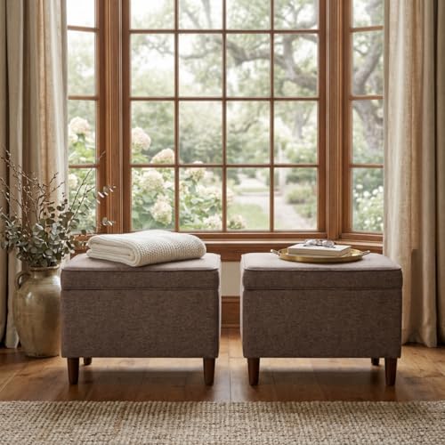 Home Decor | Dinah Collection Modern Storage Ottoman | Ottoman with Storage for Living Room & Bedroom (Brown)