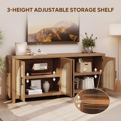 70" Sideboard Buffet Cabinet with Storage, Boho Credenza Storage Cabinet, view 4