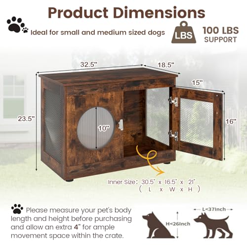 32.5 Inches Wooden Dog Crate Furniture, view 5