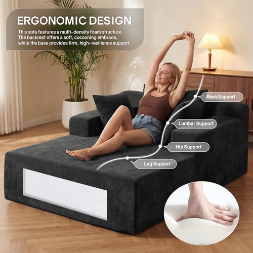 66" Chaise Lounge Chair Indoor, Oversized Boneless Lounge Chair with 3 Pillows, view 4