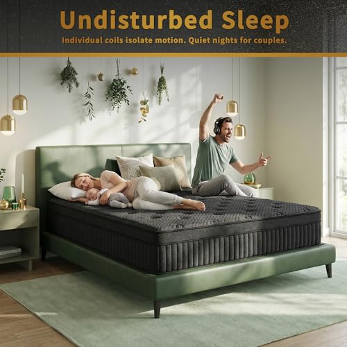 King Size Mattress 14 Inch - Medium Firm Hybrid for Master Bedroom, Pocket Coils, Bamboo Cooling Cover, Anti Sag Support, for Plus Size Sleepers, Fiberglass-Free