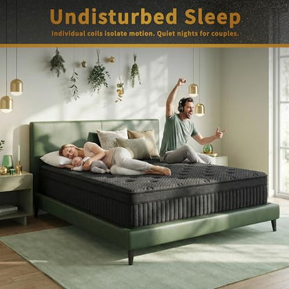 King Size Mattress 14 Inch - Medium Firm Hybrid for Master Bedroom, Pocket Coils, Bamboo Cooling Cover, Anti Sag Support, for Plus Size Sleepers, Fiberglass-Free