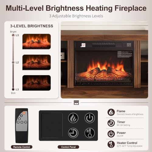 70" Fireplace TV Stand - Fluted LED Light TV Stands for Living Room, view 5