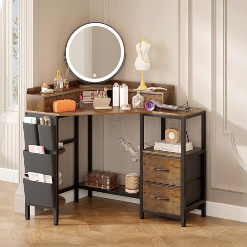 Corner Desk with 6 Fabric Drawers Shelves for Small Space Computer Desk, view 8