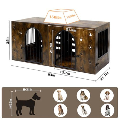 63" Dog Crate Furniture for 1 or 2 Dogs, view 4