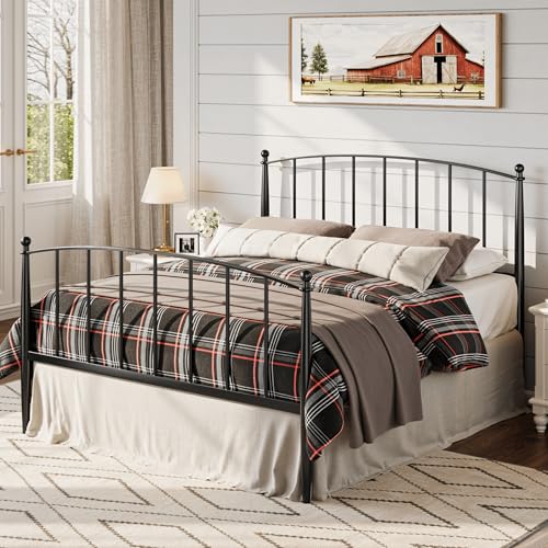 Metal Full Size Platform Bed Frame, 37'' Tall Footboard, Black, view 4