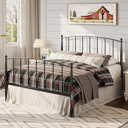 Metal Full Size Platform Bed Frame, 37'' Tall Footboard, Black, view 4