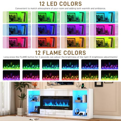 94" Fireplace TV Stand with 50" Fireplace&Power Outlet,White High Gloss, view 6