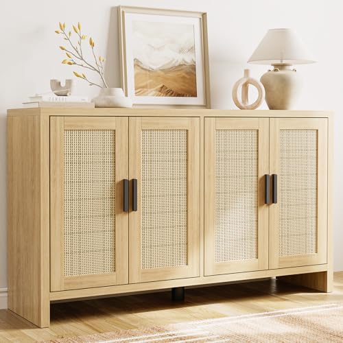 Rattan Buffet Cabinet with Storage, Sideboard with Doors, Console Table, view 2