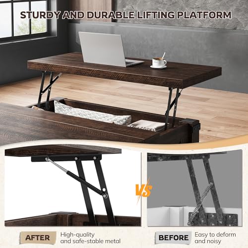 Lift Top Coffee Table with Storage, 35.7" W Square Coffee Tables for Living Room, Small Coffee Table with Large Hidden Space, for Living Room, Bedroom, Home Office, Brown