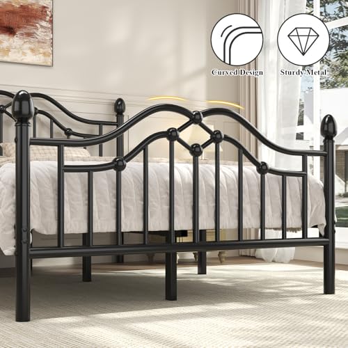 Full Size Metal Bed Frame with Victorian Headboard & Footboard, Black, view 7