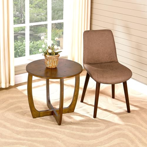 Mid Century Modern Round End Side Table Living Room, Walnut End Table Solid Wood Side Table, 23.6" Dia. Large Drum End Table Circle Nightstand Bedroom, Easy Assembly, Brown Walnut CJZ-3223