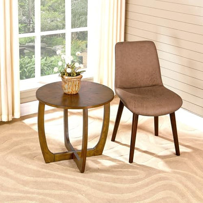 Mid Century Modern Round End Side Table Living Room, Walnut End Table Solid Wood Side Table, 23.6" Dia. Large Drum End Table Circle Nightstand Bedroom, Easy Assembly, Brown Walnut CJZ-3223