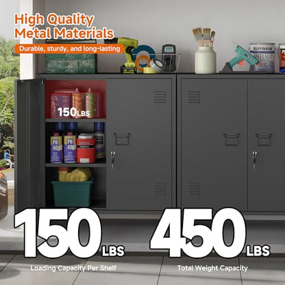 Metal Storage Cabinet 35.4”H Locking Storage Cabinet (Black) | With 2 Adjustable Shelves and Doors, Small Storage Cabinet for Home School Office Garage