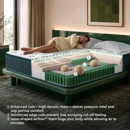14 Inch Queen Hybrid Mattress, Cooling Gel Foam, Pocket Coils, Edge Support, view 4