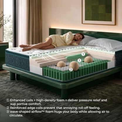 14 Inch Queen Hybrid Mattress, Cooling Gel Foam, Pocket Coils, Edge Support, view 4