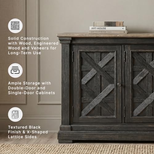 Signature Design by Ashley Farmhouse Sideboard Buffet Cabinet, Black/Gray, view 5