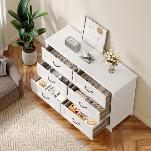 47" 6 Drawer Dresser, White Wide Chest of Drawers for Bedroom, view 4