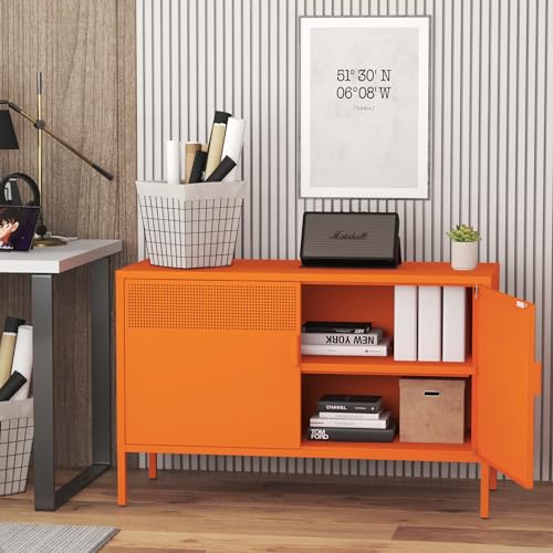 Metal Storage Cabinet with Doors, Orange Accent Cabinet, view 6