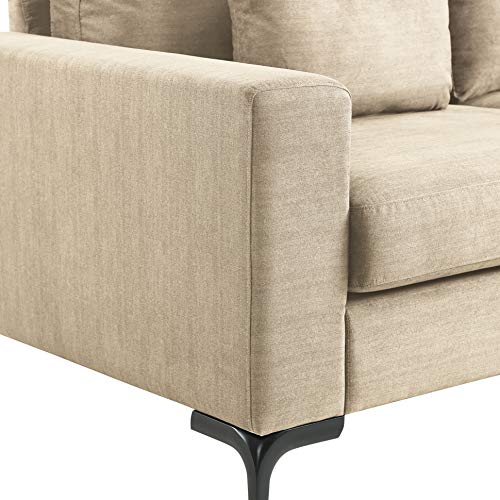 Tommy Hilfiger Austin Upholstered Sofa, Contemporary Square Arms Living Room Couch for Small Space, Plush Cushions, Wooden Frame and Legs, American Cream