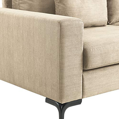 Tommy Hilfiger Austin Upholstered Sofa, Contemporary Square Arms Living Room Couch for Small Space, Plush Cushions, Wooden Frame and Legs, American Cream