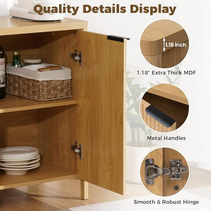 31.5'' Sideboard Buffet Cabinet with Storage Fluted Sideboard Buffet with Adjustable Shelves Coffee Bar Console Table Cabinet for Hallway Entryway Living Room or Kitchen Natural