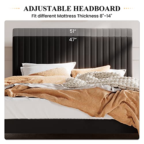 Queen Velvet Platform Bed Black, view 6