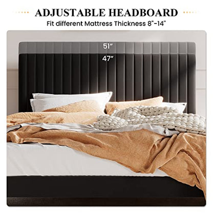 Queen Velvet Platform Bed Black, view 6