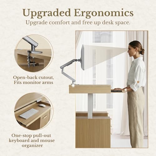 59 Inch Electric Standing Desk with Drawers, Light Walnut, view 8